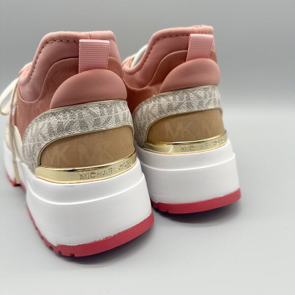 Michael Kors Muse Mixed-Media Trainers Pink Logo Canvas Sneakers Size 9 - Picture 5 of 10